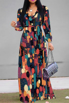 Multicolor Elegant Geometric Print Snakeskin Print Leopard Lace Up Contrast V Neck Printed Dresses