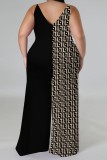 Pink Casual Print Backless Spaghetti Strap Plus Size Jumpsuits (With Headscarf)