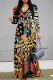 Leopard Print Elegant Geometric Print Snakeskin Print Leopard Lace Up Contrast V Neck Printed Dresses