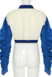 Blue Street Letters Embroidered Buckle Patchwork Ruched Cardigan Collar Long Sleeve Two Pieces