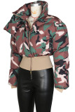 Camouflage Casual Camouflage Print Zipper Mandarin Collar Outerwear