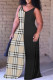 Black Apricot Casual Print Backless Spaghetti Strap Plus Size Jumpsuits (With Headscarf)