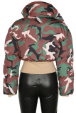 Camouflage Casual Camouflage Print Zipper Mandarin Collar Outerwear