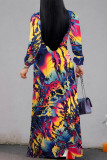 Snake Print Elegant Geometric Print Snakeskin Print Leopard Lace Up Contrast V Neck Printed Dresses