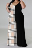 Pink Casual Print Backless Spaghetti Strap Plus Size Jumpsuits (With Headscarf)