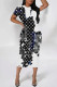 Black And White Casual Street Cartoon Print Letters Contrast O Neck Printed Short Sleeve Dress