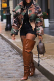 Camouflage Casual Camouflage Print Zipper Mandarin Collar Outerwear