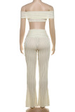 Apricot Sexy Solid Color Patchwork Backless Slit Off Shoulder Two Pieces