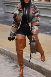 Camouflage Casual Camouflage Print Zipper Mandarin Collar Outerwear