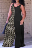 Pink Casual Print Backless Spaghetti Strap Plus Size Jumpsuits (With Headscarf)