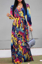 Multi-color Elegant Geometric Print Snakeskin Print Leopard Lace Up Contrast V Neck Printed Dresses
