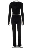 Black Casual Leopard Print Patchwork Zipper Zipper Collar Long Sleeve Two Pieces