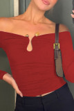 Red Sexy Solid Color Patchwork Backless Off Shoulder Tops