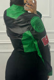 Black Street Letters Patchwork Zipper Zipper Collar Outerwear
