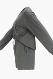 Dark Gray Casual Solid Color Draw String Pocket Patchwork O Neck Long Sleeve Two Pieces