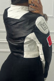 Black Street Letters Patchwork Zipper Zipper Collar Outerwear
