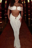 Apricot Sexy Solid Color Patchwork Backless Slit Off Shoulder Two Pieces
