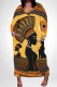 Yellow Casual Street National Totem Print Pocket V Neck Printed Plus Size Dresses