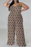 Pink Casual Print Backless Spaghetti Strap Plus Size Jumpsuits (With Headscarf)