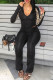 Black Casual Leopard Print Patchwork Zipper Zipper Collar Long Sleeve Two Pieces