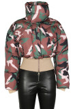 Camouflage Casual Camouflage Print Zipper Mandarin Collar Outerwear
