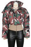 Camouflage Casual Camouflage Print Zipper Mandarin Collar Outerwear