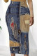 Blue Red Casual Print Patchwork Regular Mid Waist Pencil Positioning Print Bottoms