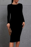 Burgundy Casual Solid Color O Neck Wrapped Skirt Dresses