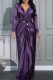 Purple Elegant Solid Color Patchwork Ruched V Neck Long Dresses