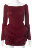 Red Sexy Solid Color Patchwork Off Shoulder Wrapped Skirt Dresses