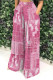 Pink Casual Faux Denim Print Pocket Contrast Loose High Waist Wide Leg Full Print Bottoms