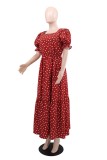 Red Casual Polka Dot Print Basic Square Neck Short Sleeve Short Sleeve Dress