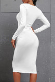 Burgundy Casual Solid Color O Neck Wrapped Skirt Dresses