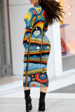 Multicolor Street Geometric Print Stripe Contrast Half A Turtleneck Printed Dresses