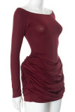 Red Sexy Solid Color Patchwork Off Shoulder Wrapped Skirt Dresses