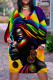 Gradient Color Casual Street Figure Print Pocket Contrast V Neck Printed Plus Size Dresses