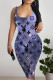 Light Purple Casual Street Cartoon Print Letters U Neck Printed Dresses