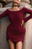 Red Sexy Solid Color Patchwork Off Shoulder Wrapped Skirt Dresses