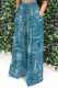 Lake Blue Casual Faux Denim Print Pocket Contrast Loose High Waist Wide Leg Full Print Bottoms