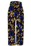 Fuchsia Casual Print Pocket Patchwork Loose Mid Waist Wide Leg Full Print Bottoms