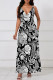 Black And White Casual Print Pocket Patchwork V Neck Long Dresses