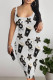 Light Gray Sexy Geometric Print Flowers Contrast U Neck Printed Dresses