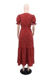 Red Casual Polka Dot Print Basic Square Neck Short Sleeve Short Sleeve Dress