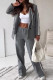 Dark Gray Casual Buttons Patchwork Contrast Turn-back Collar Long Sleeve Two Pieces