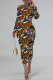 Orange Casual Street Letter Print Contrast O Neck Printed Dresses