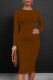 Brown Casual Solid Color O Neck Wrapped Skirt Dresses