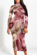 Red Street Geometric Print Stripe Contrast Half A Turtleneck Printed Dresses
