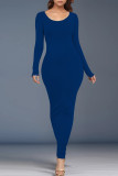 Black Casual Solid Color O Neck One Step Skirt Dresses