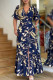 Multicolor Elegant Print Patchwork Slit V Neck Long Dresses