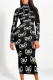 Black Casual Letter Print Contrast Half A Turtleneck Printed Dresses